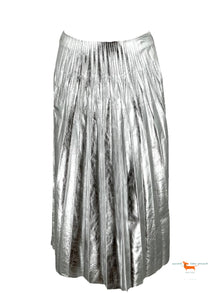 Gucci Silver Metallic Plisse Leather Pleated Midi Skirt
