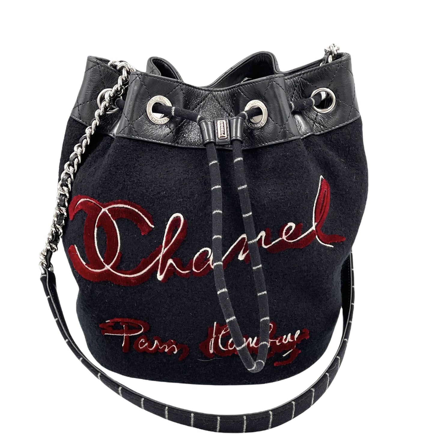 Chanel Embroidered Wool Calfskin Drawstring Bag