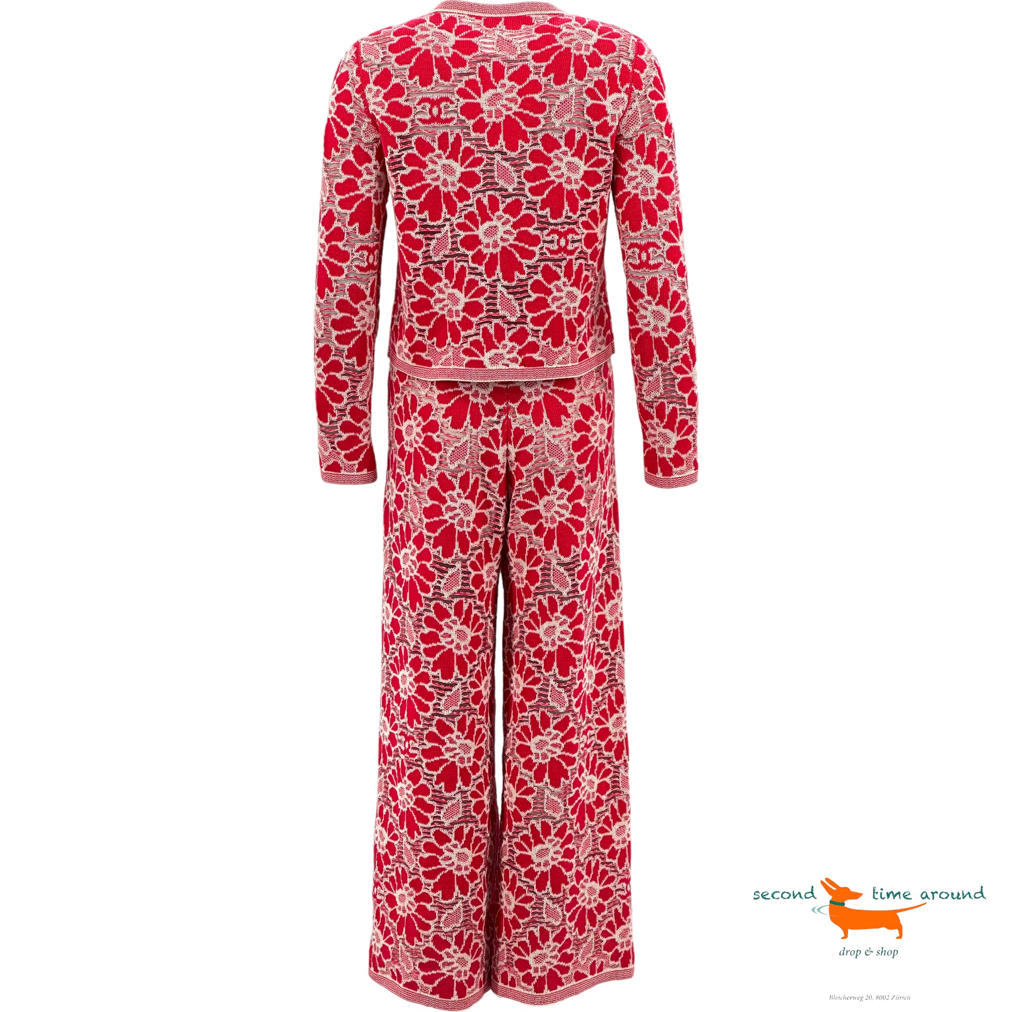 Chanel Red Knitted 2 Pieces Suit