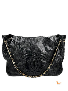Chanel Black Patent Vinyl Rock and Chain Large Accordion Flap Bag