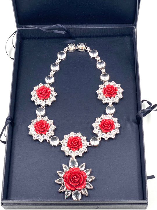 Prada Crystal Resin Rose Bib Necklace