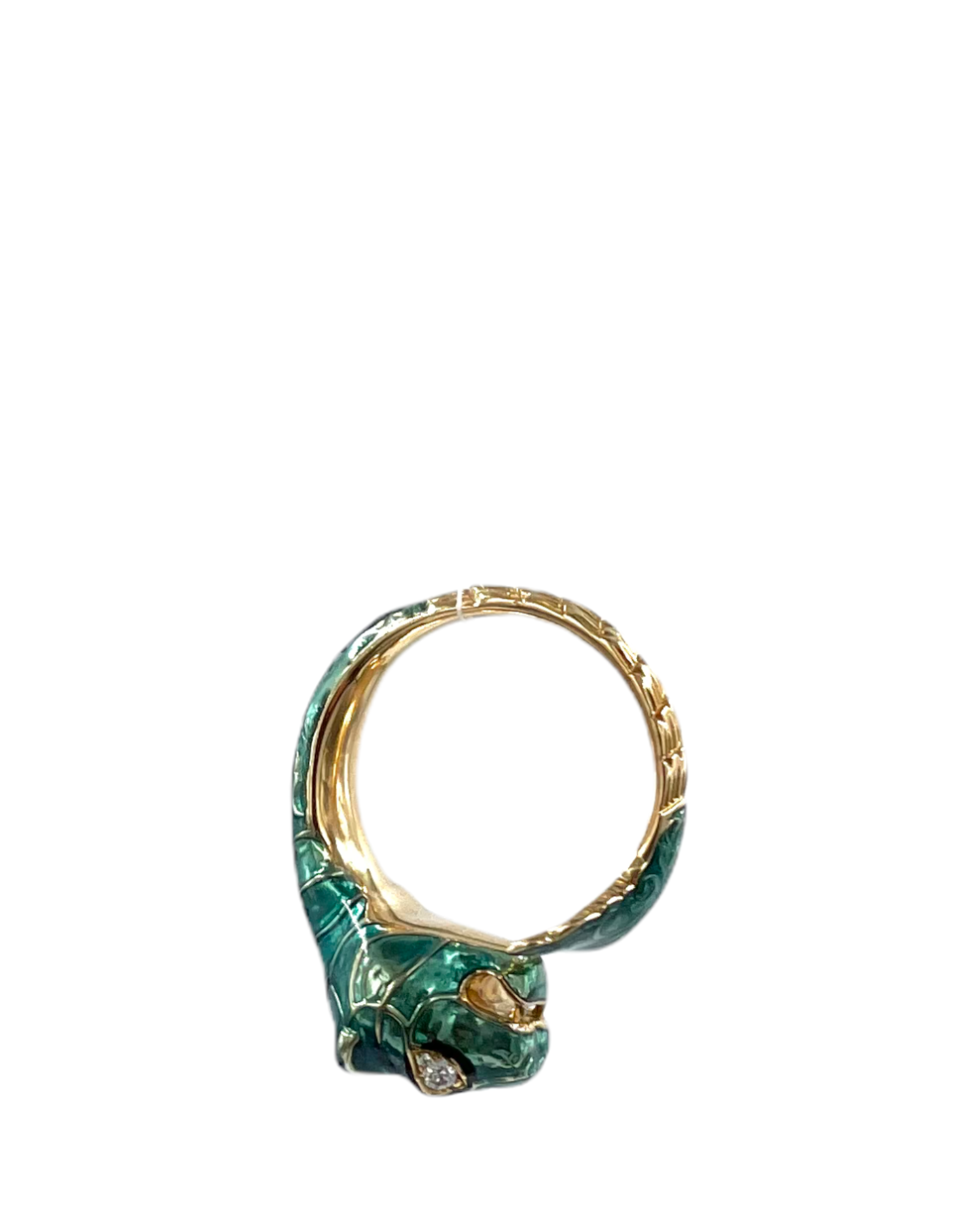 Gucci 18k Yellow Gold Diamond Enamel Le Marché des Merveilles Tiger Ring