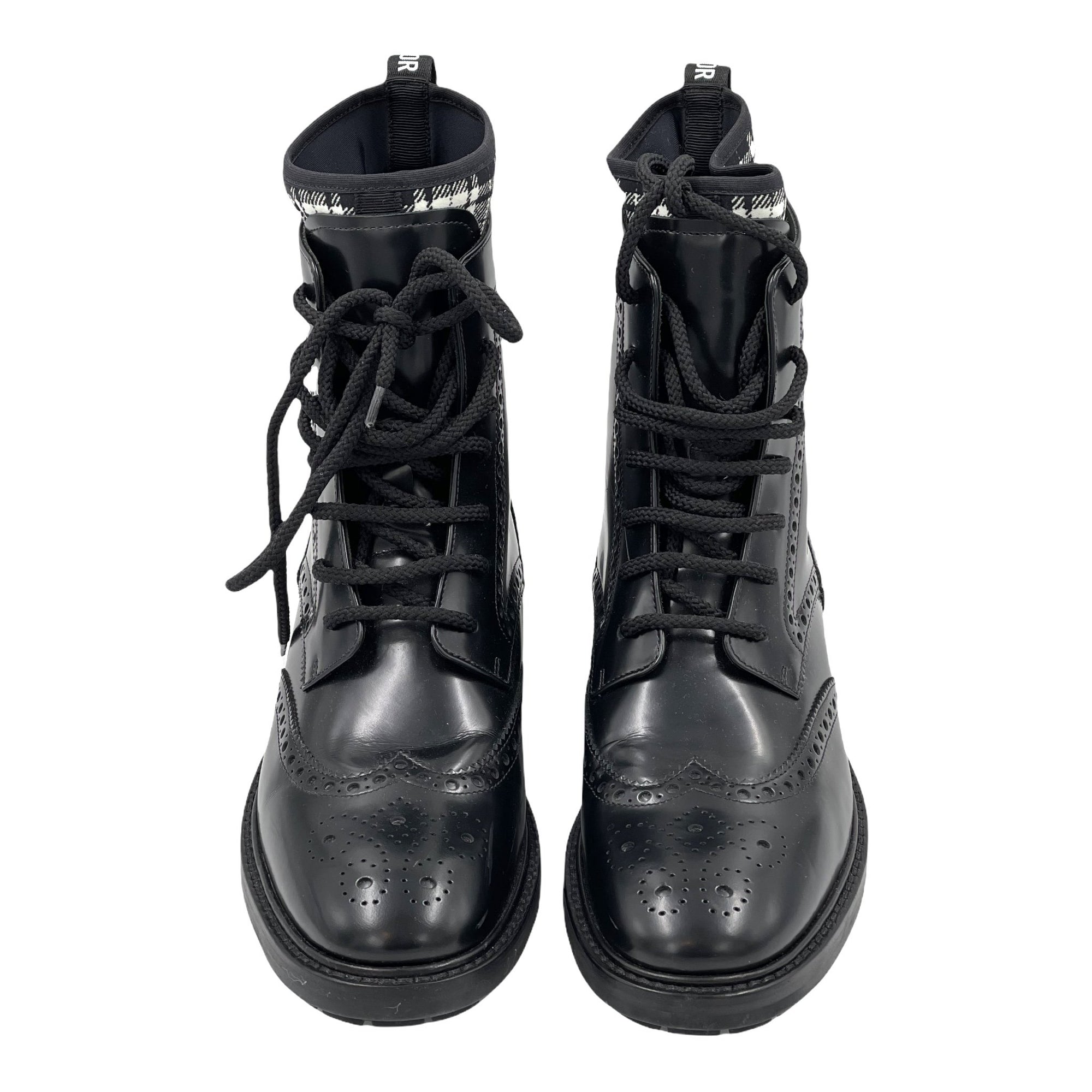 Christian Dior Calfskin Tartan D-Order Low Boot Black White