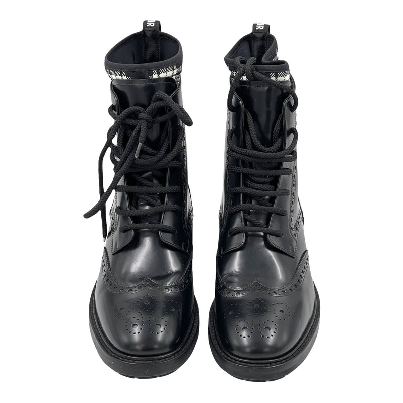 Christian Dior Calfskin Tartan D-Order Low Boot Black White