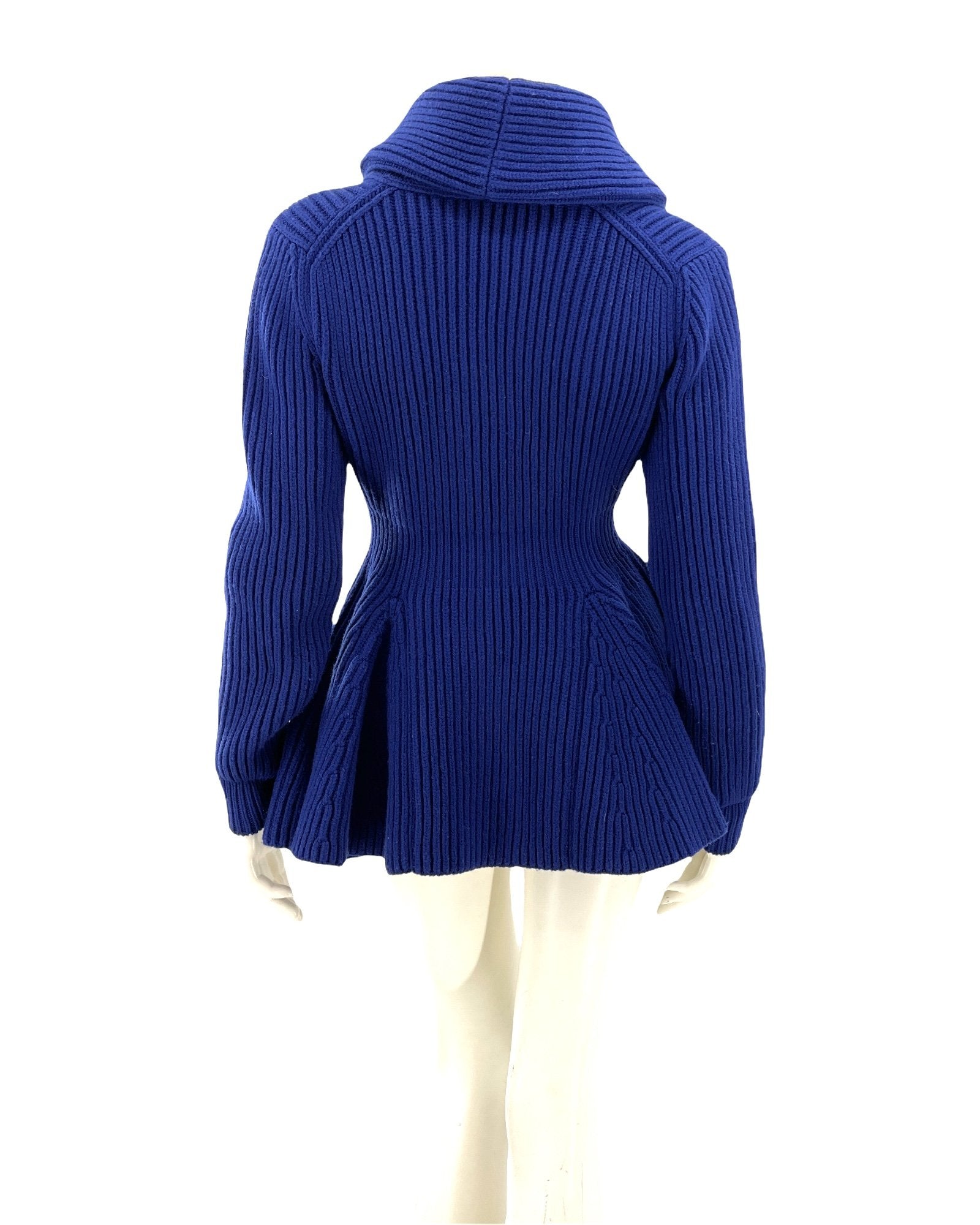 Alexander McQueen Peplum Hem Ribbed Wool Cardigan