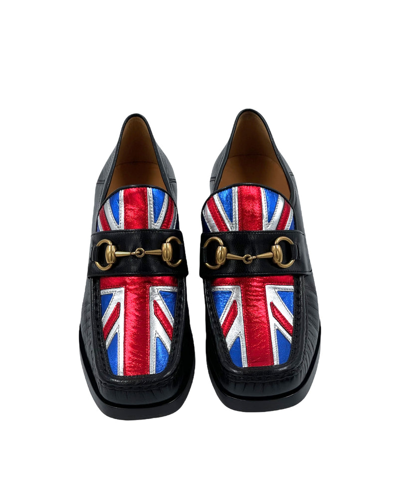 Gucci Union Jack Horsebit Loafer Heels 37.5