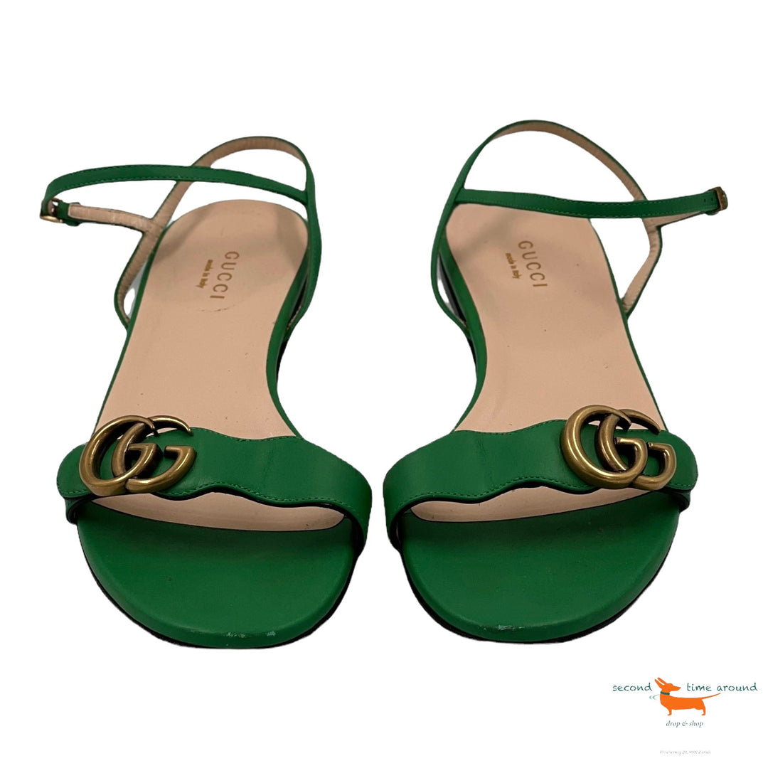 Gucci Green Marmont Double G Leather Sandals
