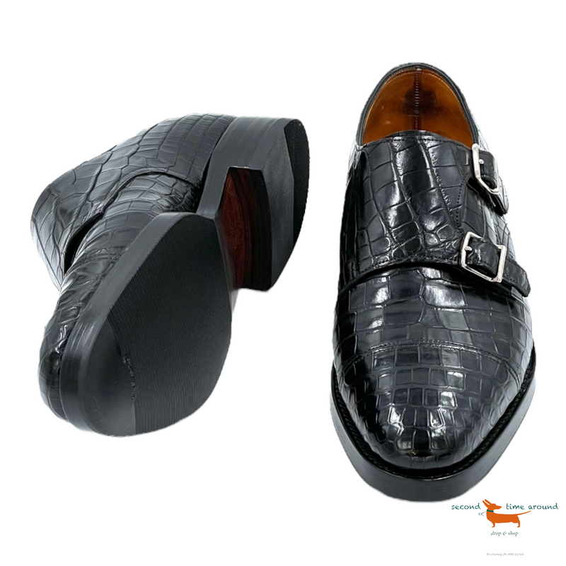 John Lobb William Silver Buckle Crocodile Shoes