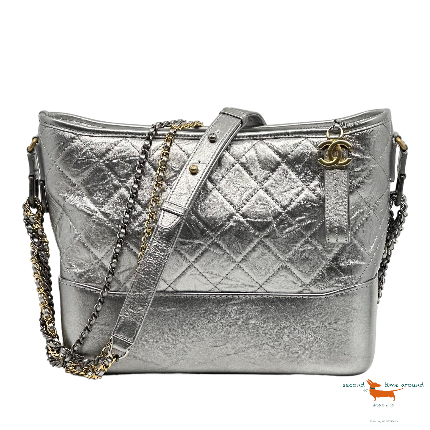 Chanel Gabrielle Hobo 2018 Bag Diamond Gabrielle Quilted Aged Medium Metallic Silver