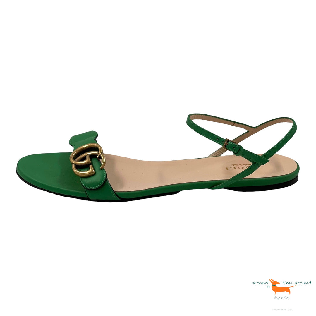 Gucci Green Marmont Double G Leather Sandals