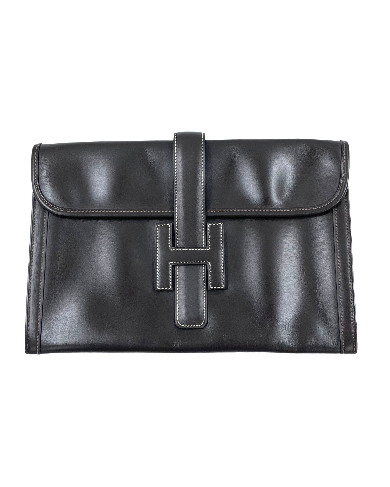 Hermes Jige PM Clutch in Braun Leather