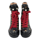 Gucci Calfskin Embroidered Lace Up Combat Ankle Boots