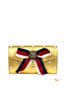 Gucci Broadway Clutch aus Leder in Metallic-Optik mit Kunstperlenverzierung