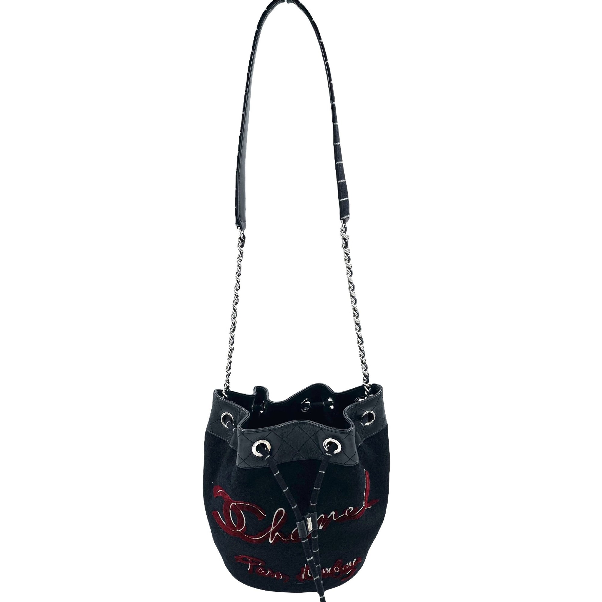 Chanel Embroidered Wool Calfskin Drawstring Bag