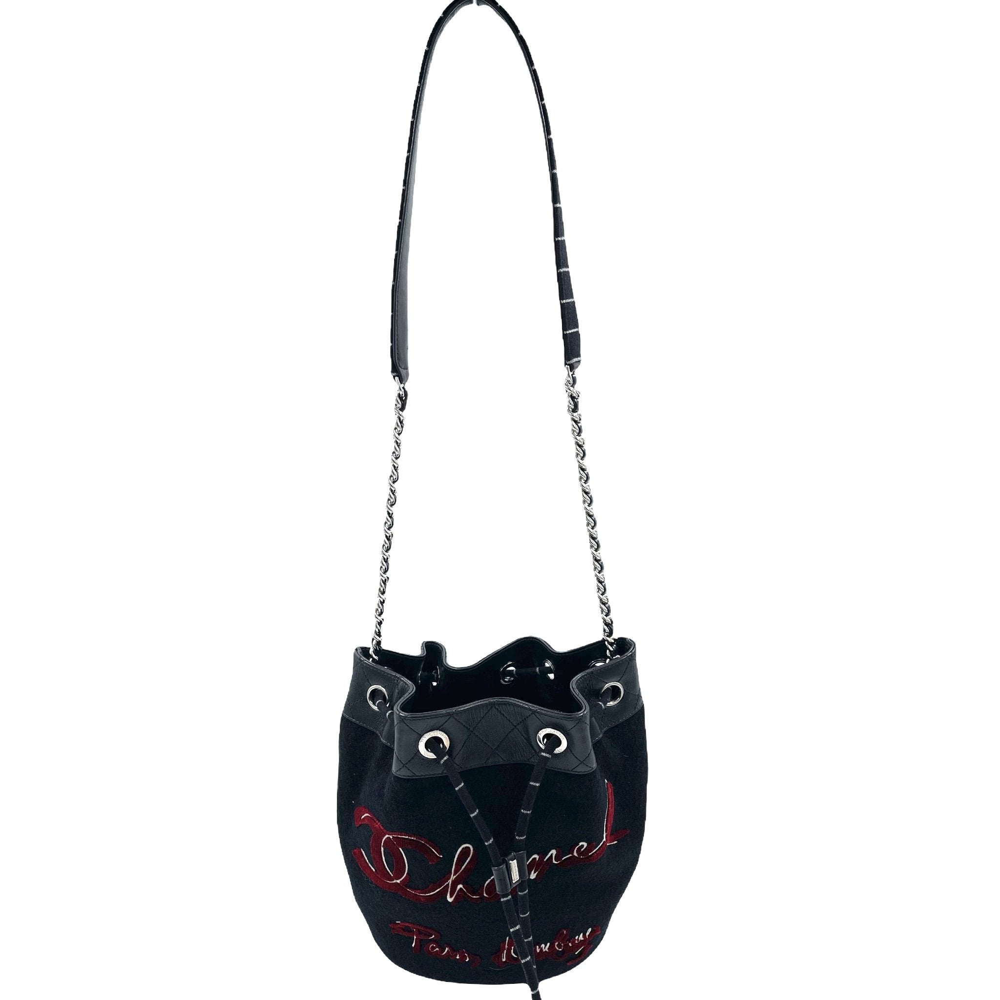 Chanel Embroidered Wool Calfskin Drawstring Bag