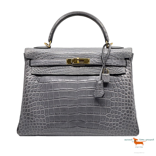 Hermes Kelly II Retourne 32 Gris Paris Crocodile Bag