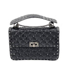 Valentino Craquele Nappa Medium Rockstud Spike Shoulder Bag Black
