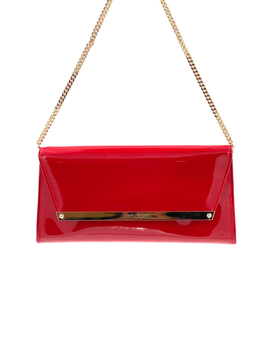Jimmy Choo Margot Patent Leather Chain Clutch Red