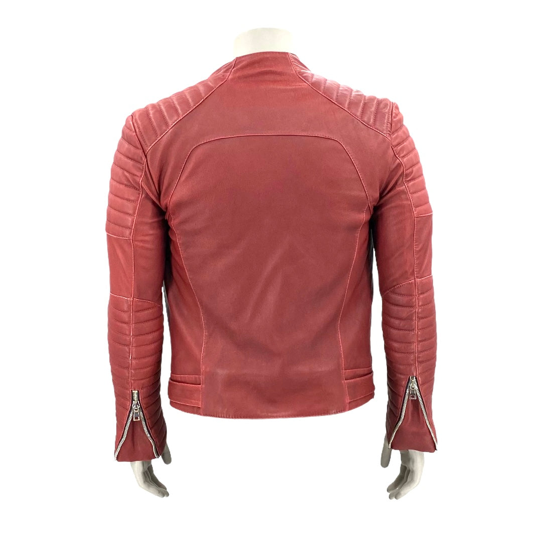 Balmain Red Leather Biker Jacket