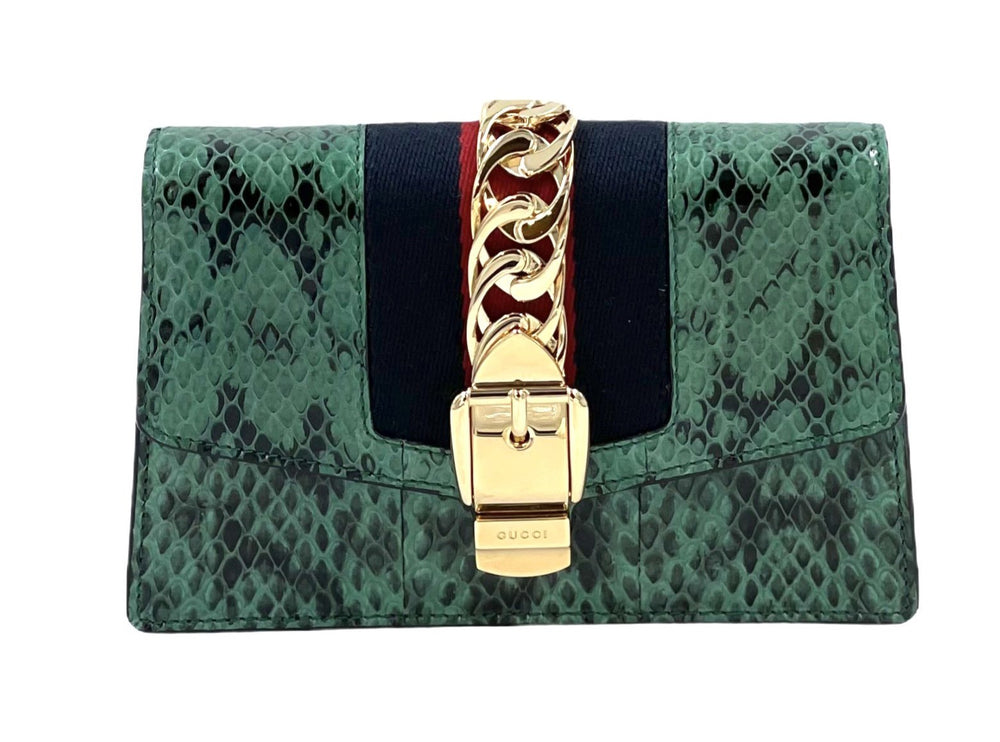 Gucci Sylvie Green Python Shoulder Bag