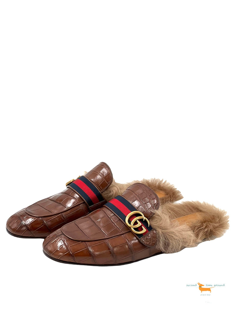 Gucci Cuir Color Crocodile Princetown Slipper
