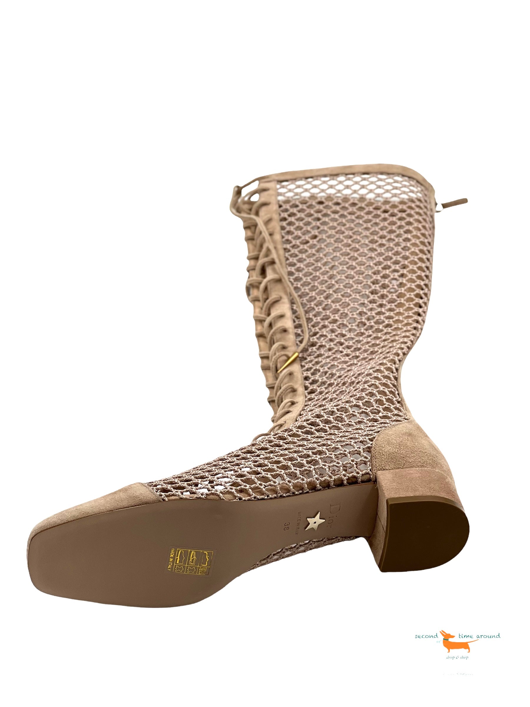 Christian Dior Naughtily-D Lace Up Boots Nude