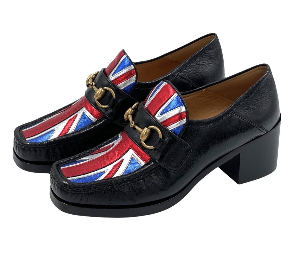 靴 Gucci Union Jack Horsebit Loafer Heels Gucci Union Jack Horsebit Loafer Heels 37.5 – Secondtimearound
