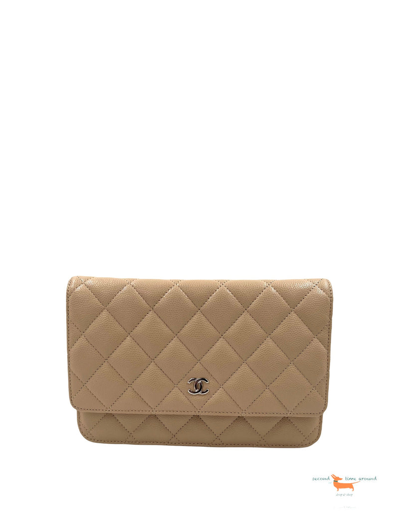 Chanel Wallet on Chain 2018 Woc Beige Caviar Leather Cross Body Bag