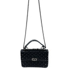 Valentino Craquele Nappa Medium Rockstud Spike Shoulder Bag Black