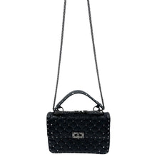 Valentino Craquele Nappa Medium Rockstud Spike Shoulder Bag Black