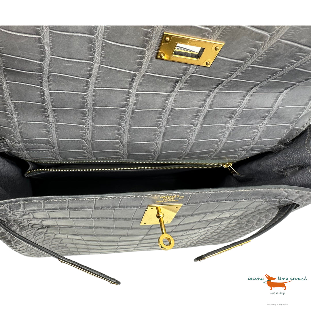 Hermes Kelly II Retourne 32 Gris Paris Crocodile Bag