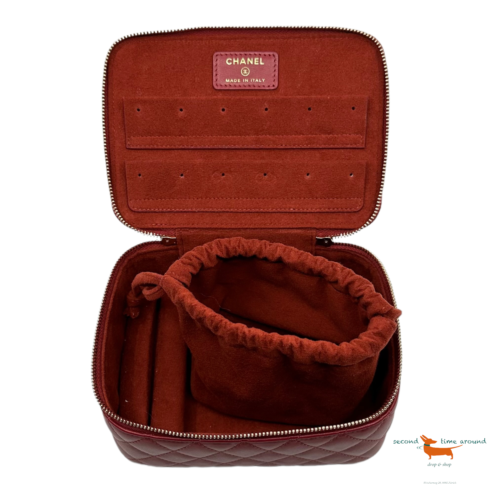 Chanel 20C Red Vanity Jewelry Travel O Case CC Quilted Top Handle Bag