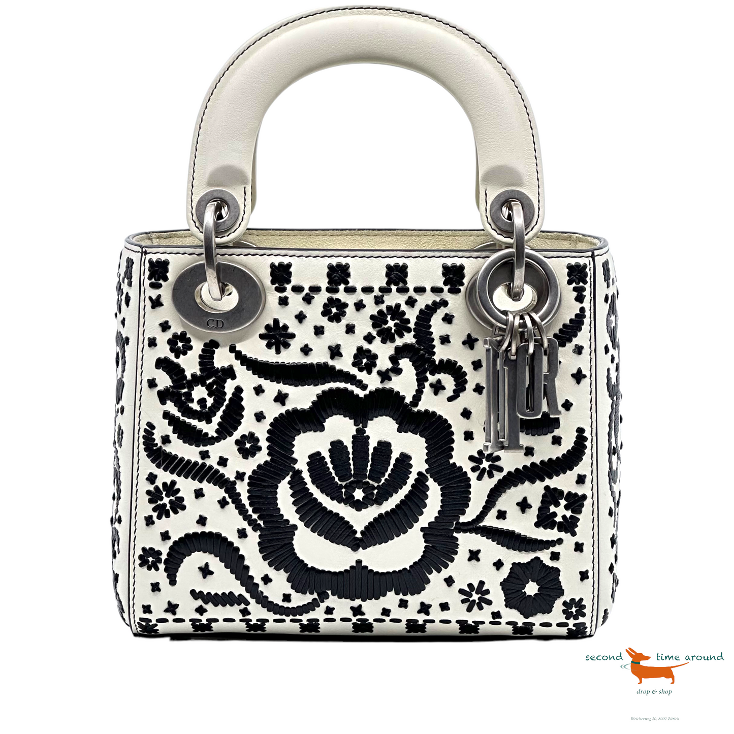 Christian Dior Limited Edition Leather Floral Embroidered Mini Lady Dior Bag