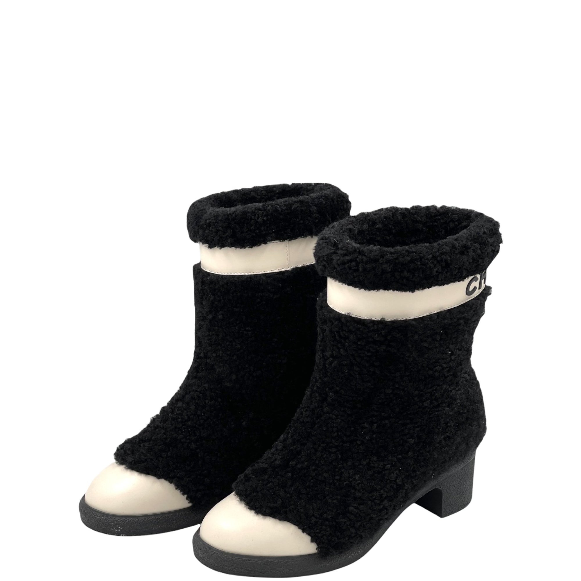 Chanel Shearling Fur Cap Toe Boots