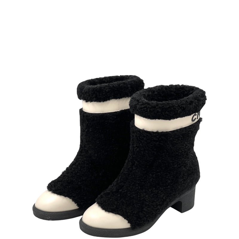 Chanel Shearling Fur Cap Toe Boots
