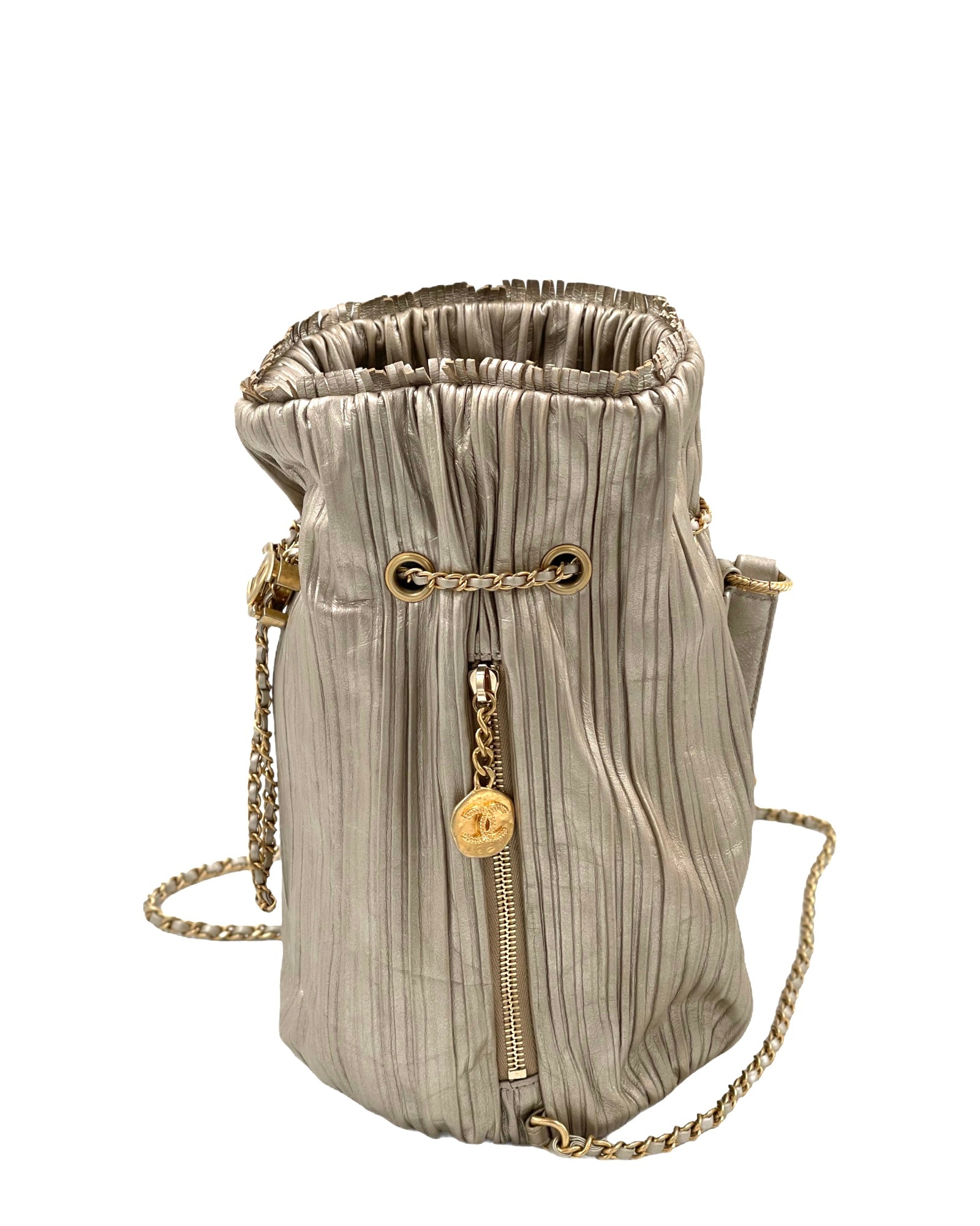 Chanel Gold Leather Coco Pleats Small Backpack Bag
