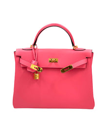 Hermes Kelly Retourne 32 Epsom Leather Rose Azalee Bag Rare