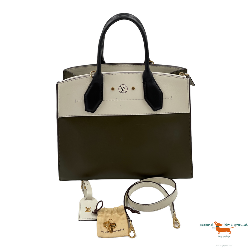 Louis Vuitton Khaki/White City Stream MM Tote Handbag