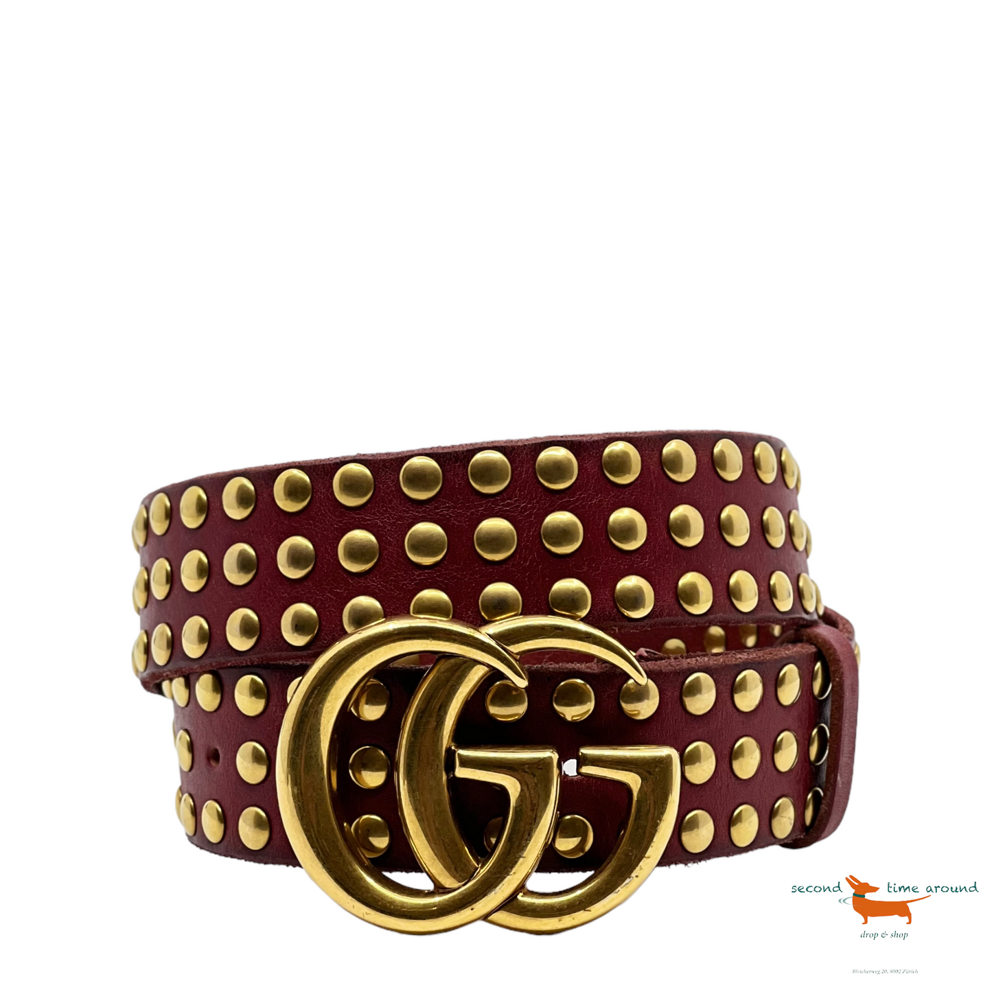 Gucci Red Studded Leather Double G Belt