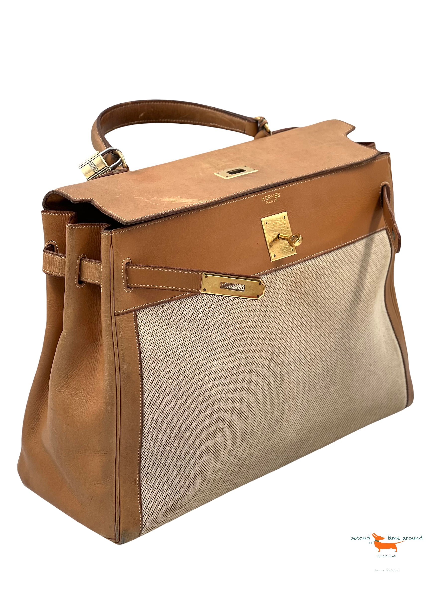 Hermes Kelly 35 Vintage Canvas & Leather