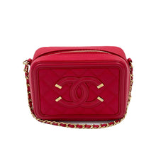 Chanel Filigree Vanity Clutch With Chain Quilted Caviar Gold-tone Red