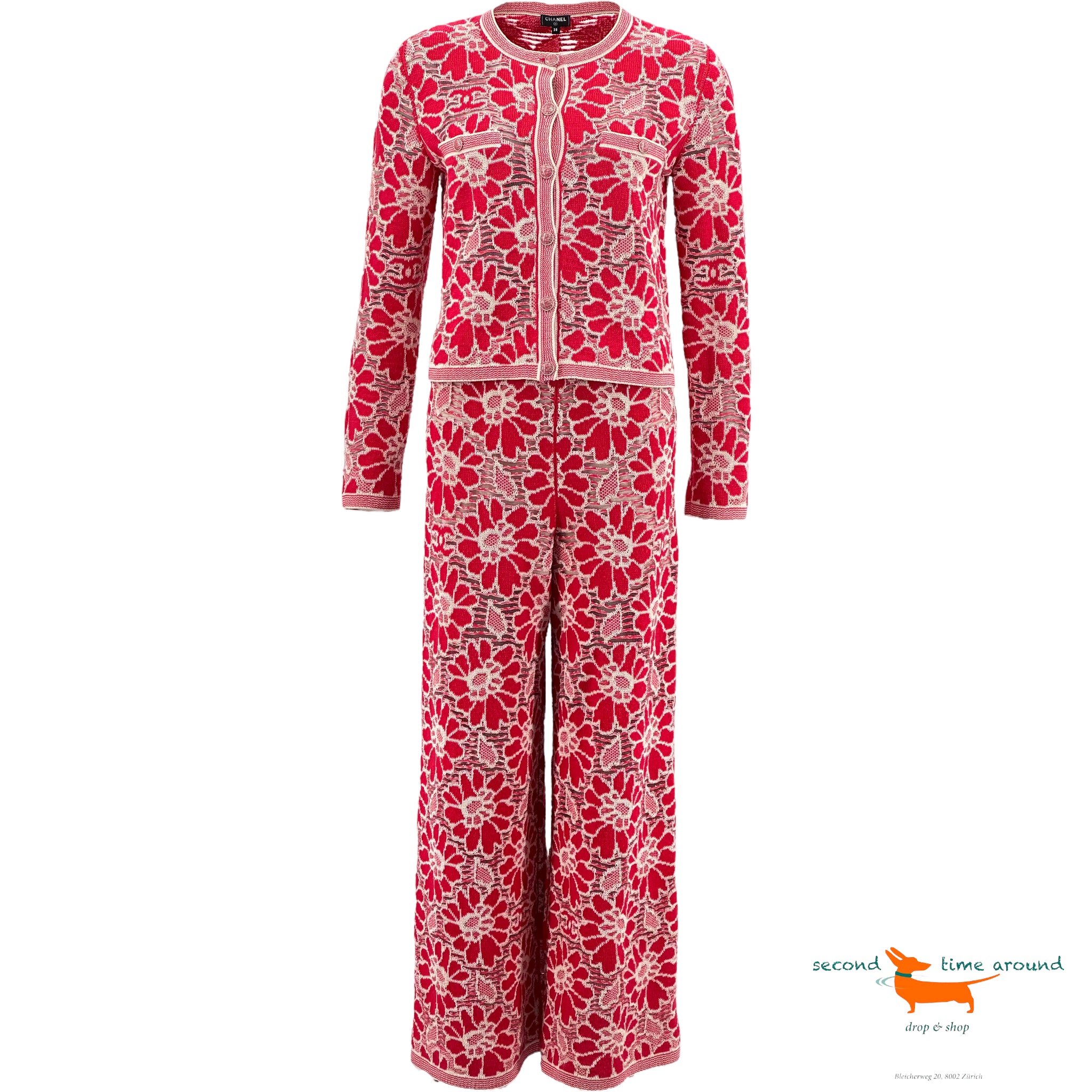 Chanel Red Knitted 2 Pieces Suit