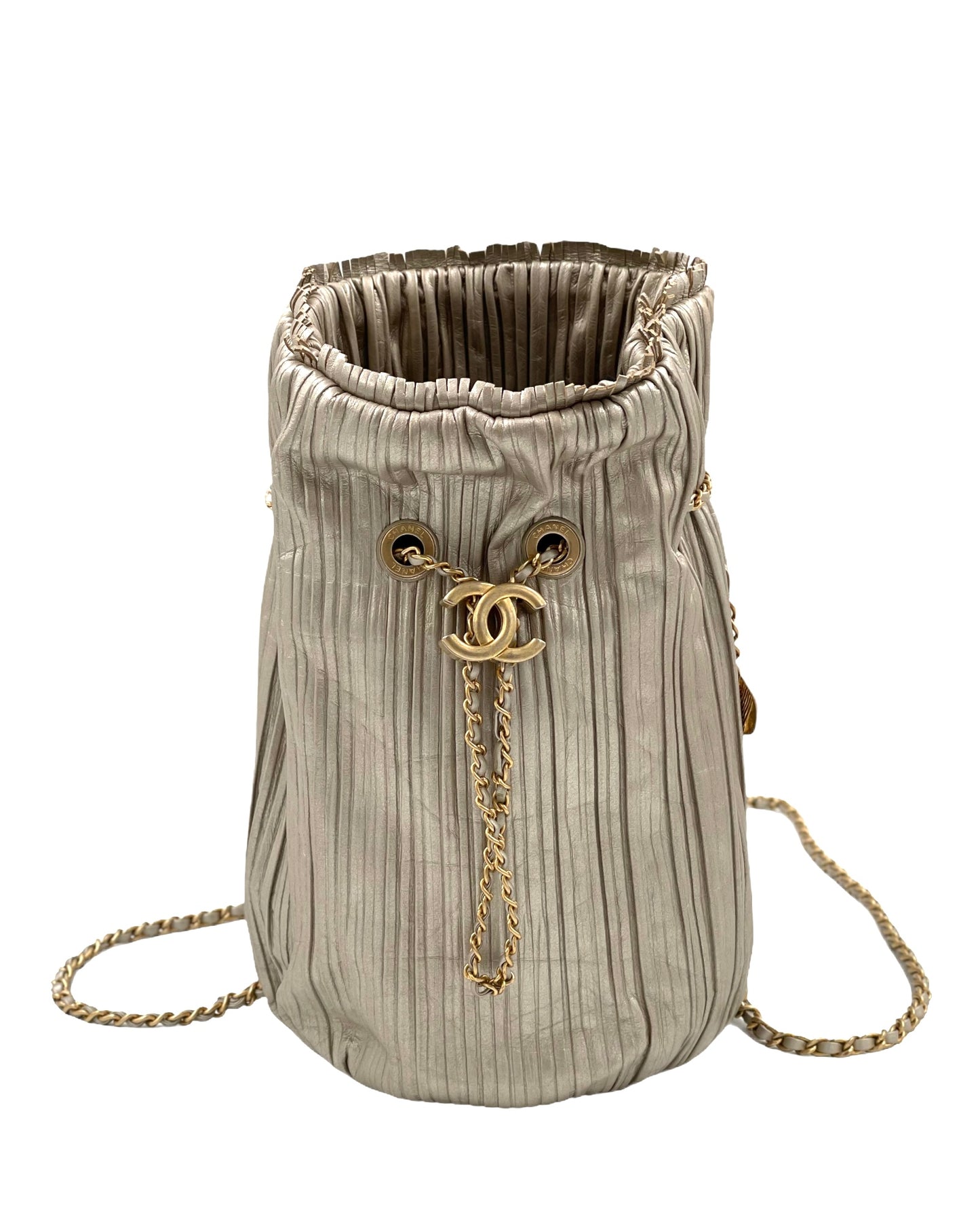 Chanel Black Leather Coco Pleats Drawstring Bag