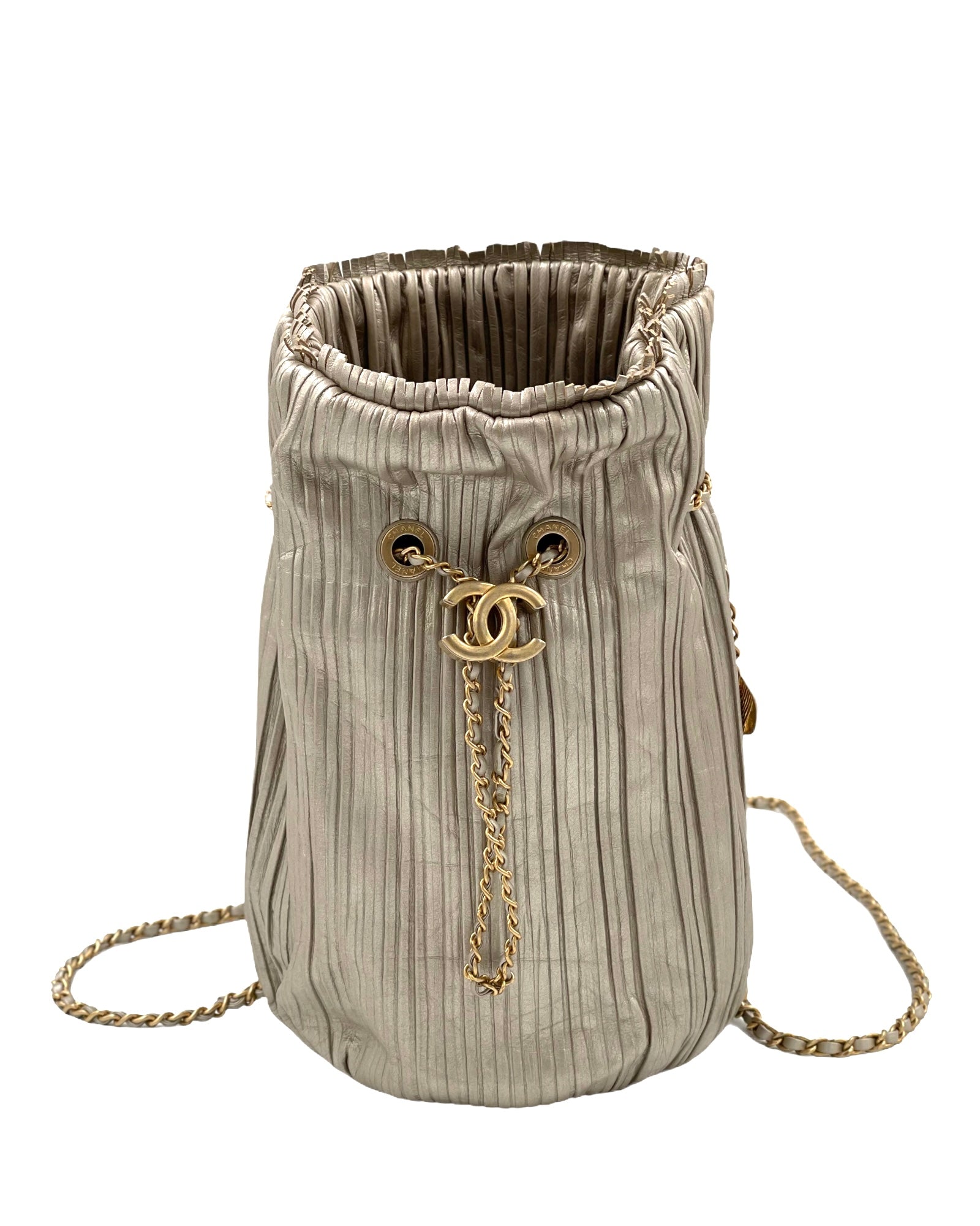 Chanel Gold Leather Coco Pleats Small Backpack Bag