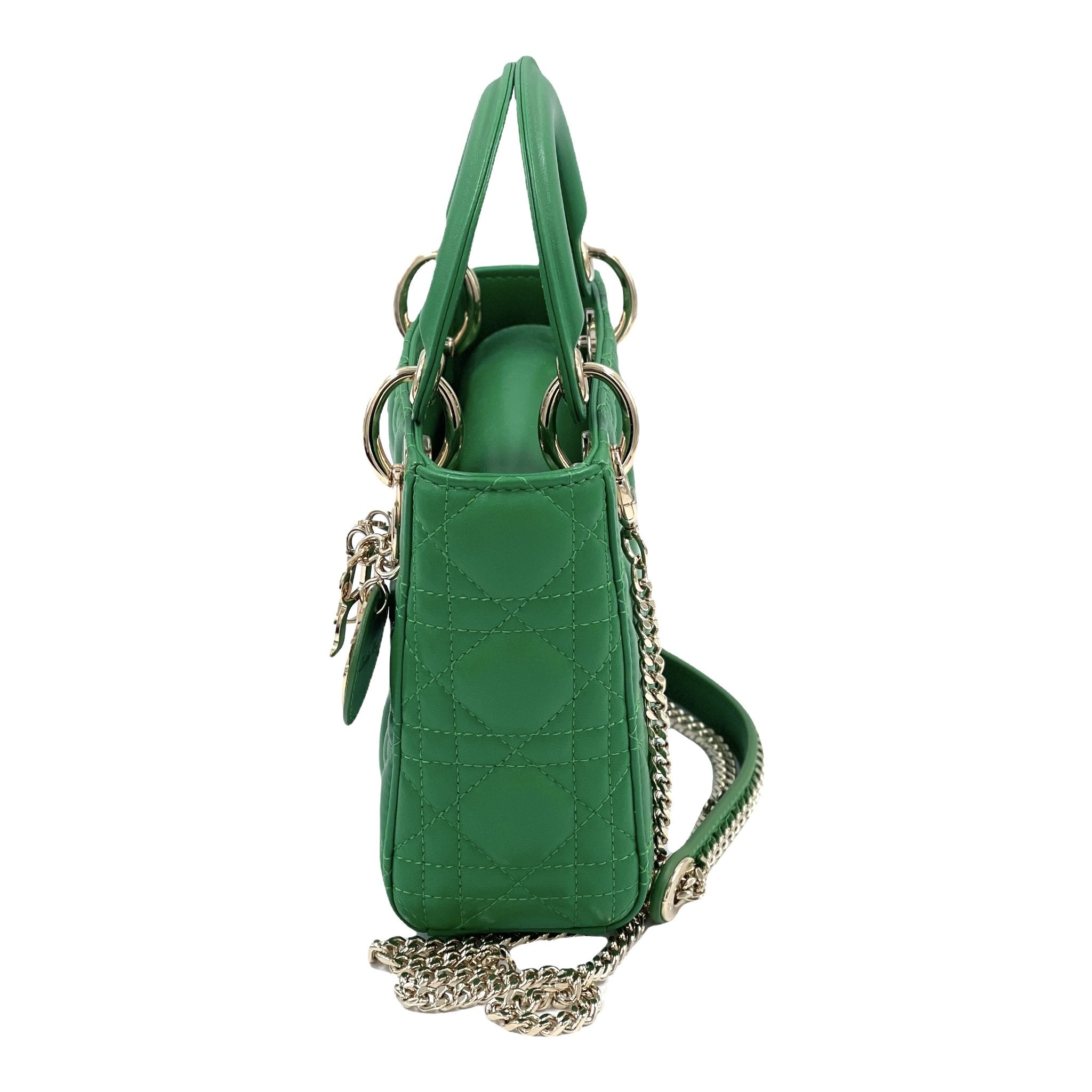 Christian Dior Green Cannage Lambskin Leather Mini Lady Dior Bag