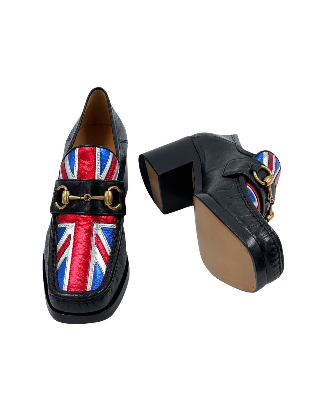 Gucci Union Jack Horsebit Loafer Heels 37.5