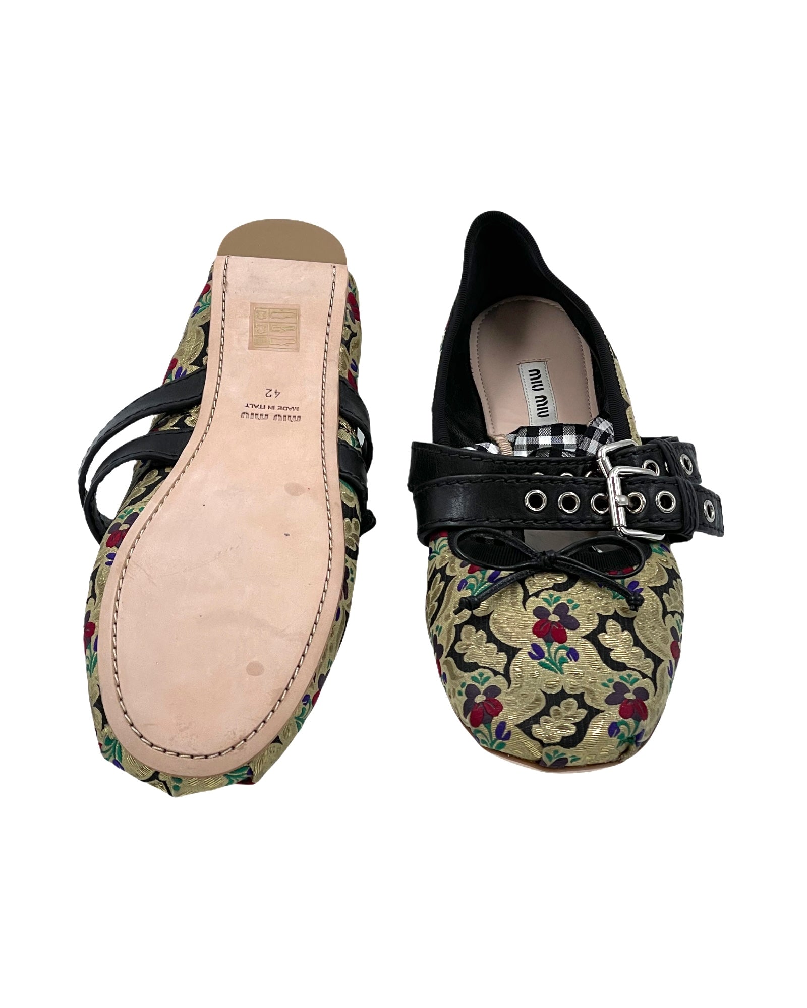 Miu Miu Lace Up Brocade Ballerinas