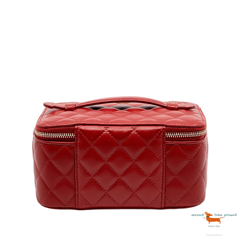 Chanel 20C Red Vanity Jewelry Travel O Case CC Quilted Top Handle Bag