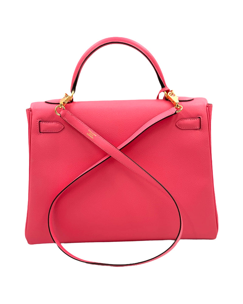 Hermes Kelly Retourne 32 Epsom Leather Rose Azalee Bag Rare