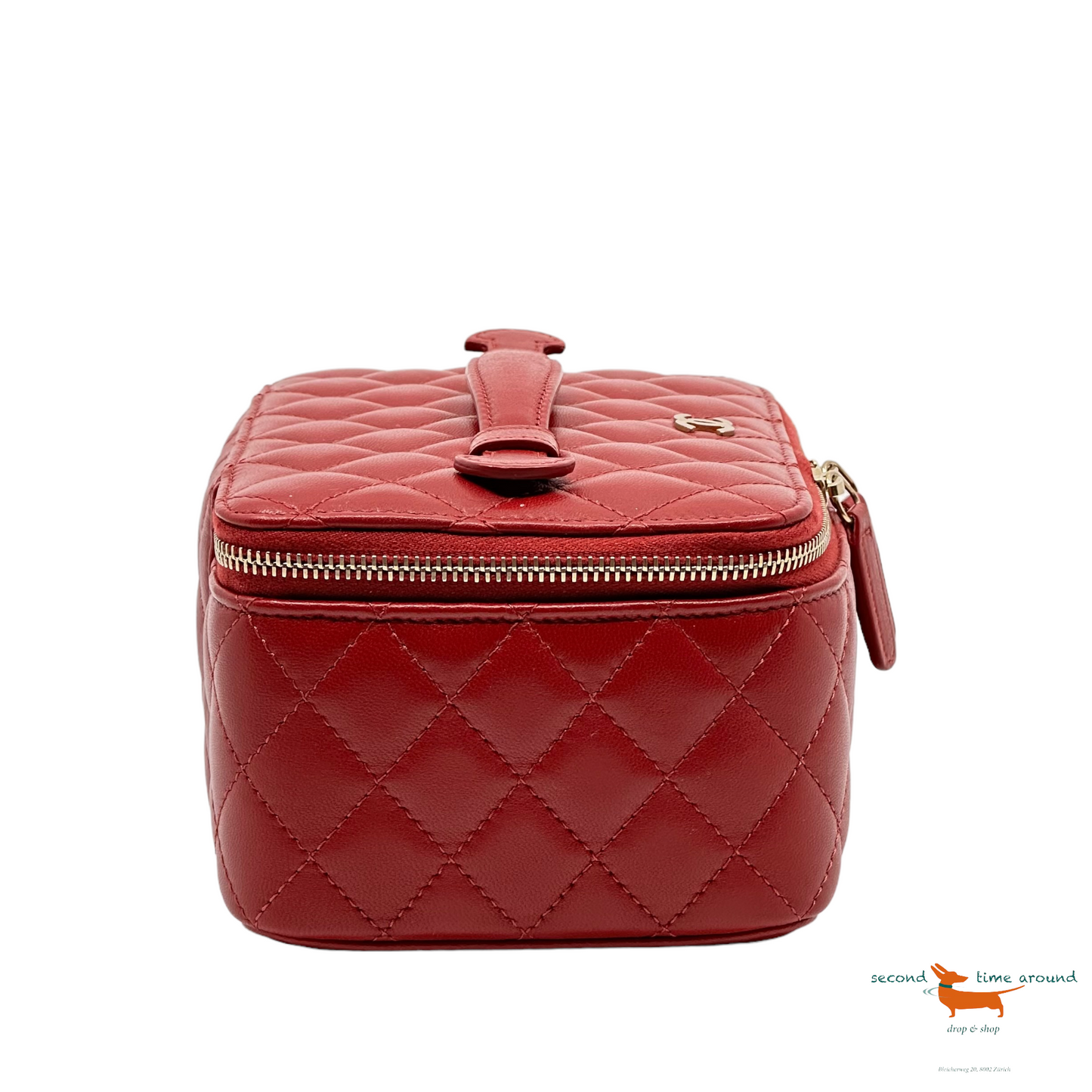 Chanel 20C Red Vanity Jewelry Travel O Case CC Quilted Top Handle Bag